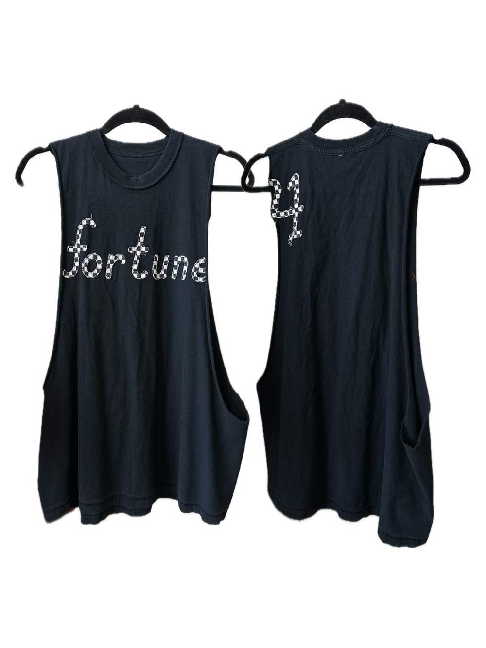 Y2K Fortune Graphic Muscle Tank Top - Black Size-M/L Loose Fit